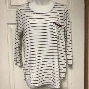 PaperMoon‎ medium white black stripe top 3/4 sleeve